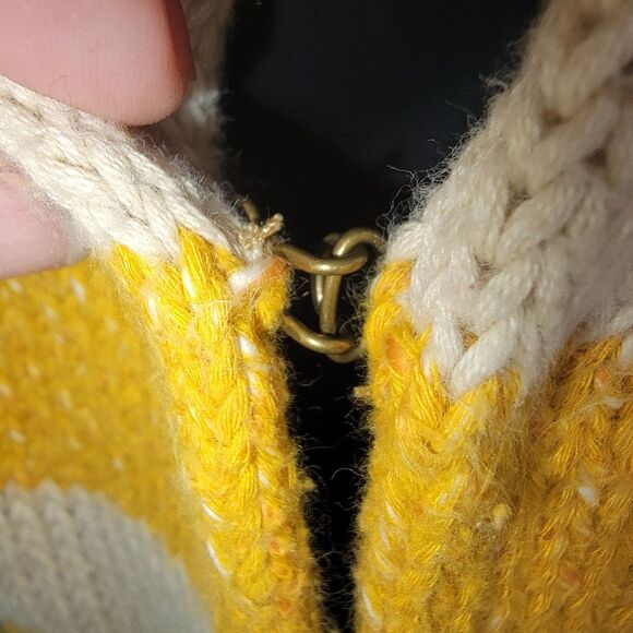 Loft Ann Taylor Mustard Yellow Striped Military Sweater Jacket Size Medium - Picture 7 of 9